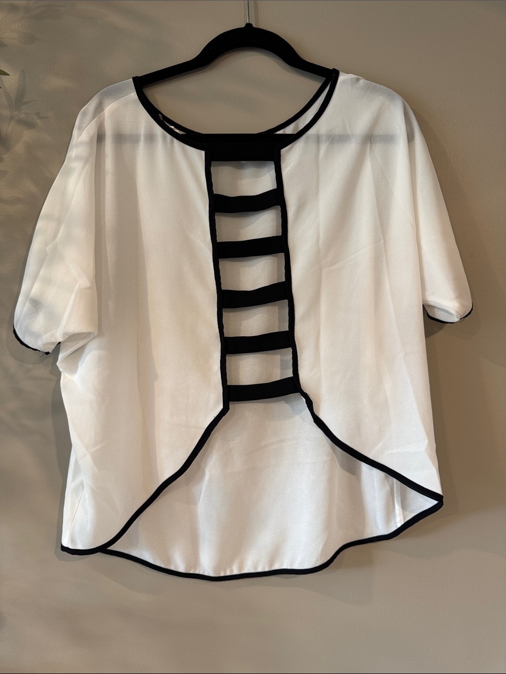 Love Riche White Top with Black Ladder-Back Trim